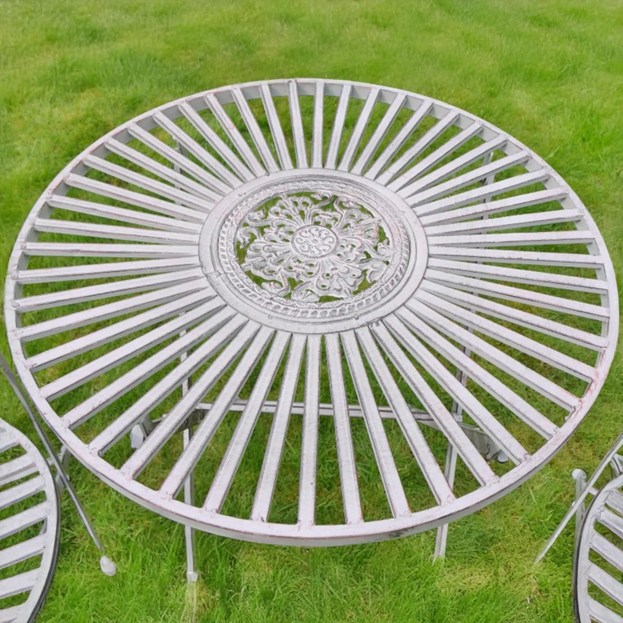Round Garden Table with 2 Chairs - Antique Grey, Metal