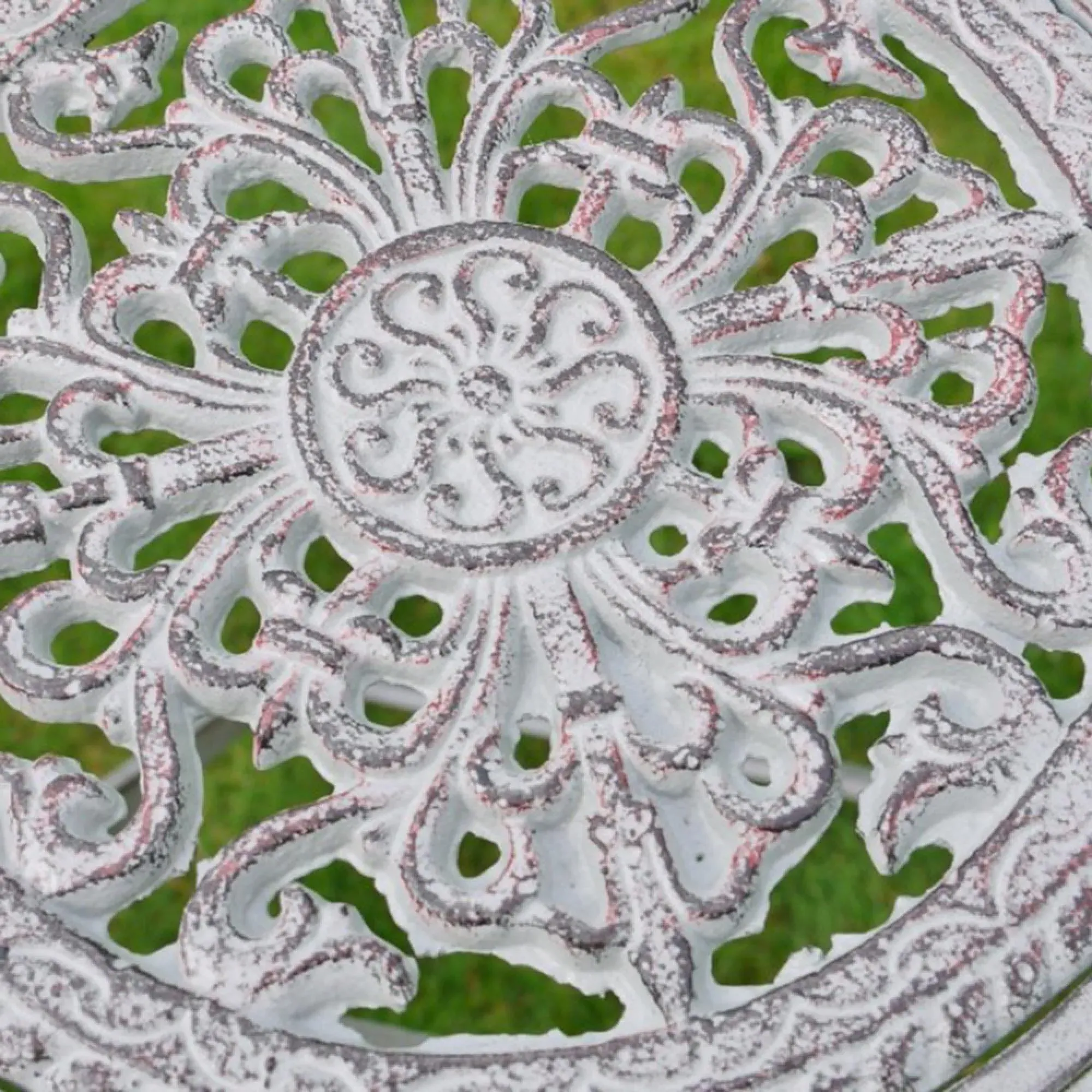 Round Garden Table with 2 Chairs - Antique Grey, Metal