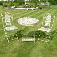 Round Garden Table with 2 Chairs - White, Metal