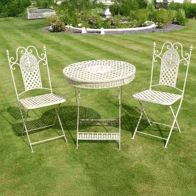 Round Garden Table with 2 Chairs - White, Metal image