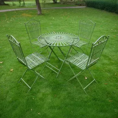 Round Garden Table with 4 Chairs - Antique Green, Metal image
