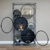 Round Glass Door Display Cabinet - Black Metal