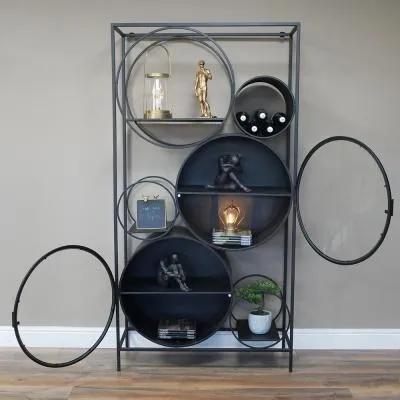 Round Glass Door Display Cabinet - Black Metal image