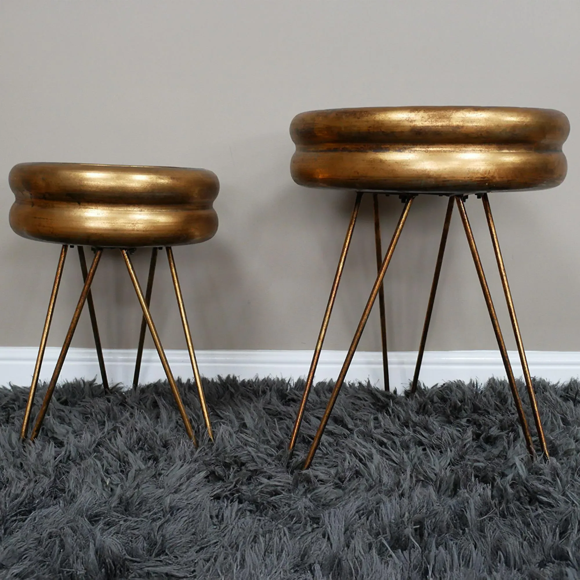 Round Planters with Hairpin Legs - Set of 2, Gold