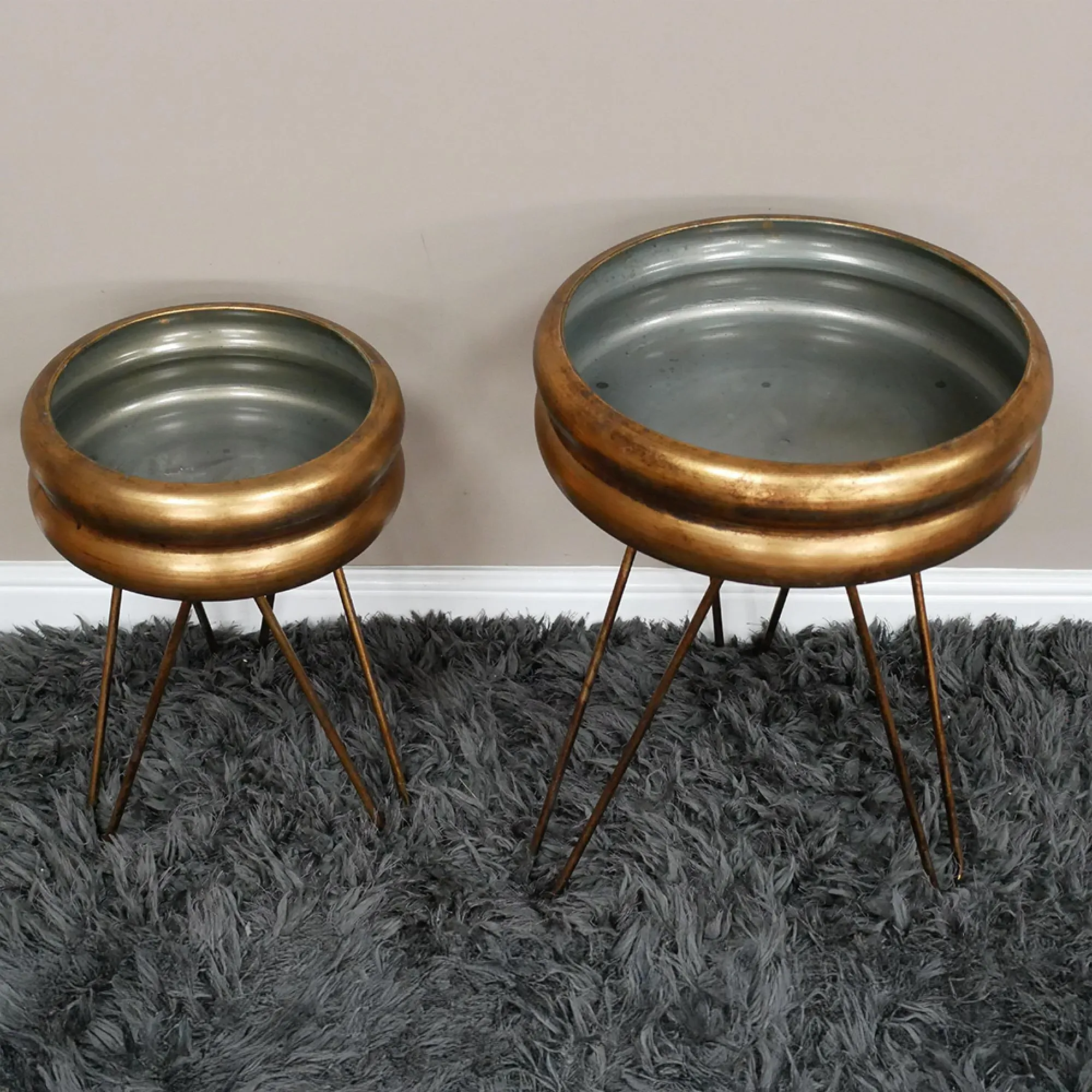 Round Planters with Hairpin Legs - Set of 2, Gold
