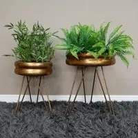 Round Planters with Hairpin Legs - Set of 2, Gold