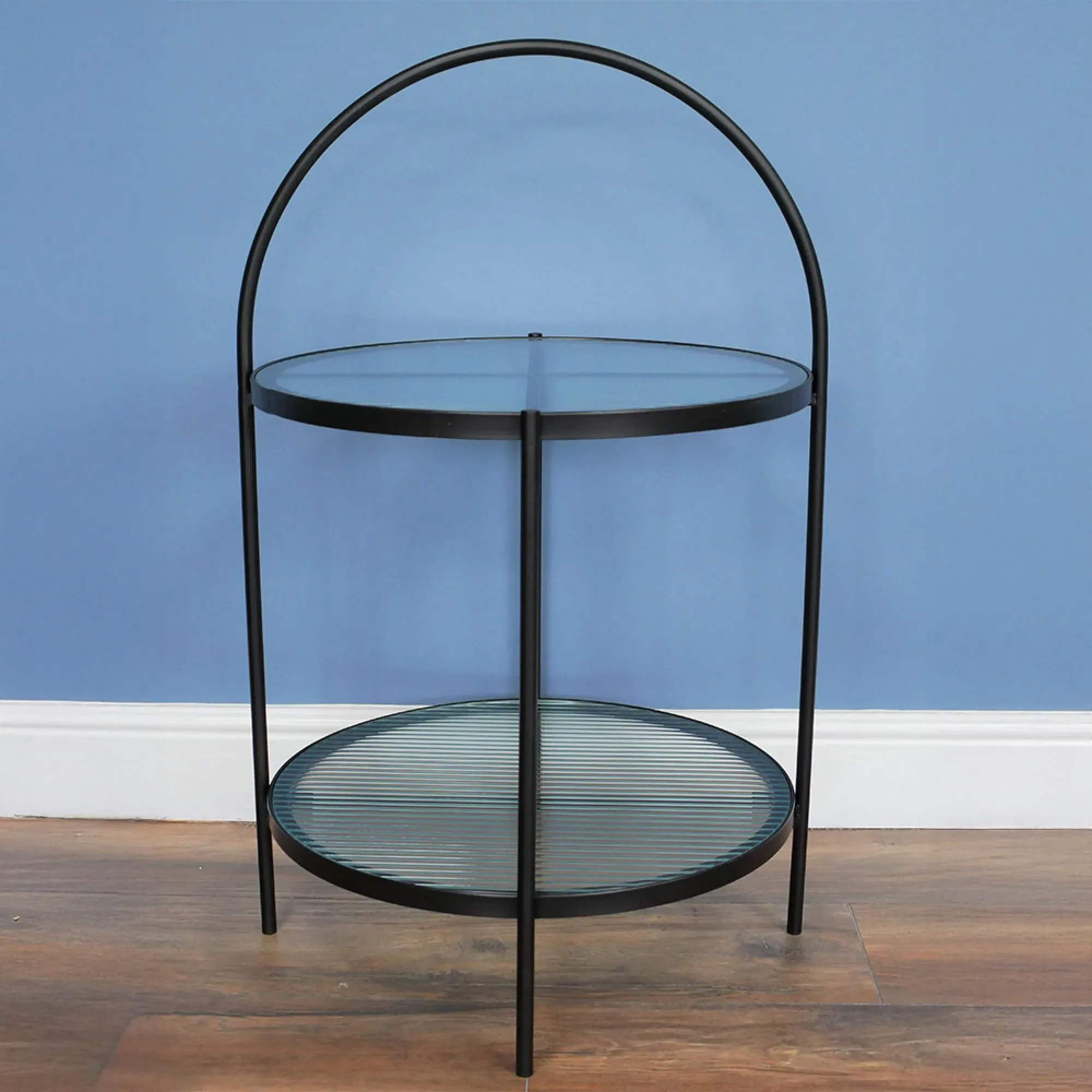 Round Side Table - Black, Metal and Glass