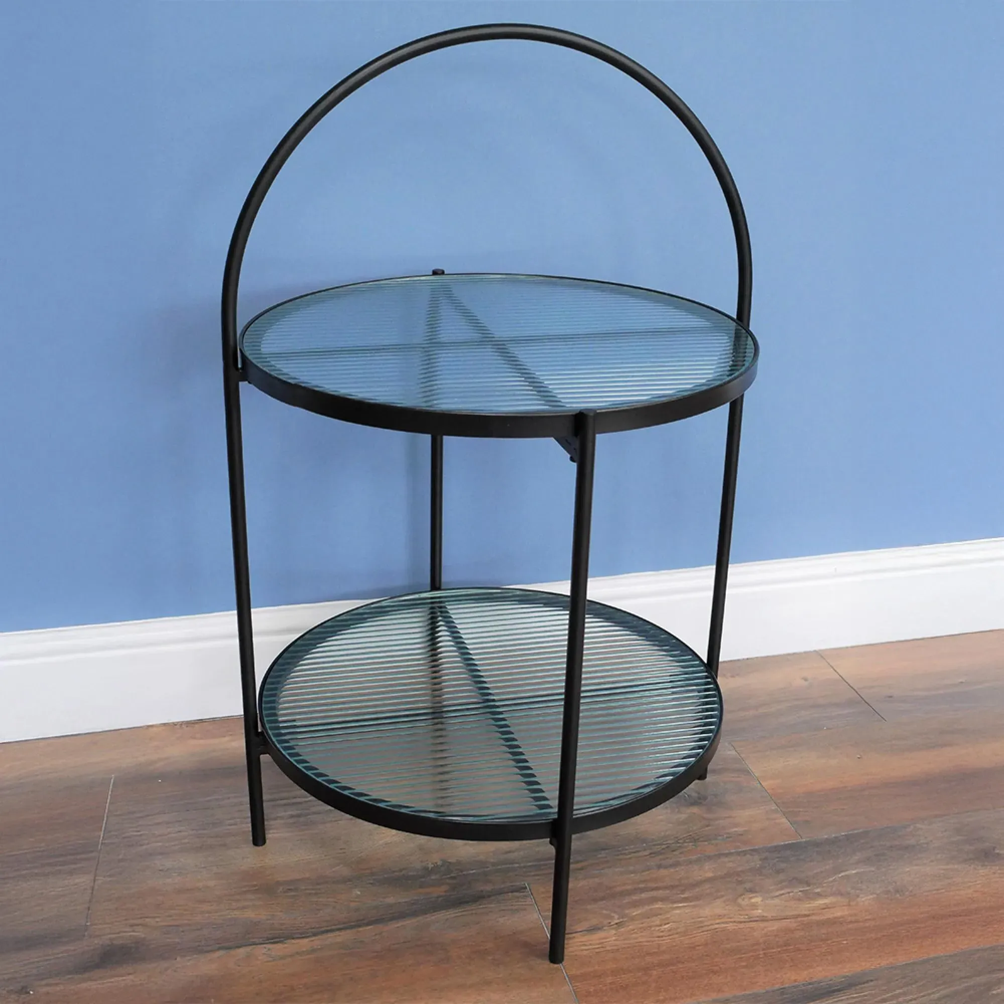 Round Side Table - Black, Metal and Glass