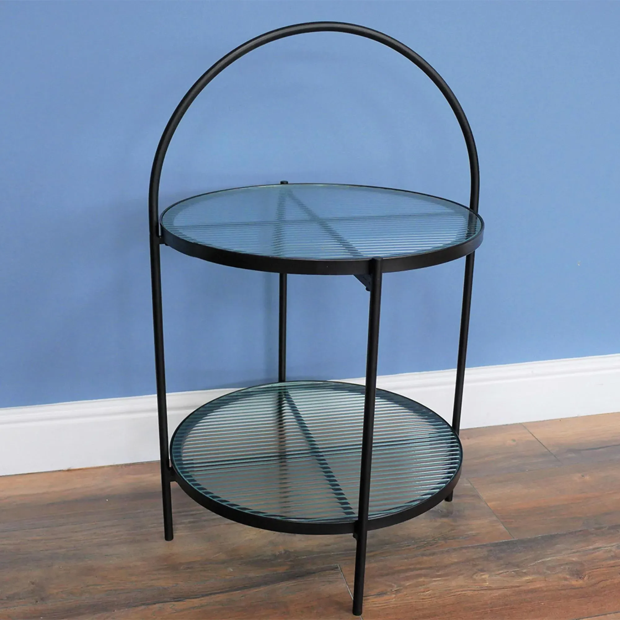 Round Side Table - Black, Metal and Glass