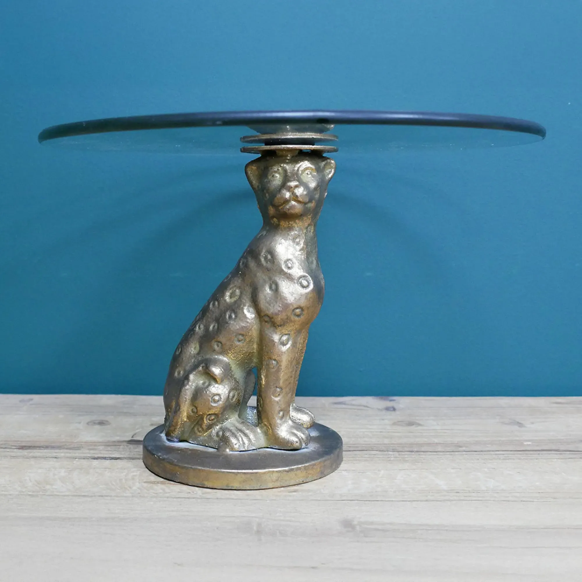 Round Side Table with Leopard Base - Set of 2