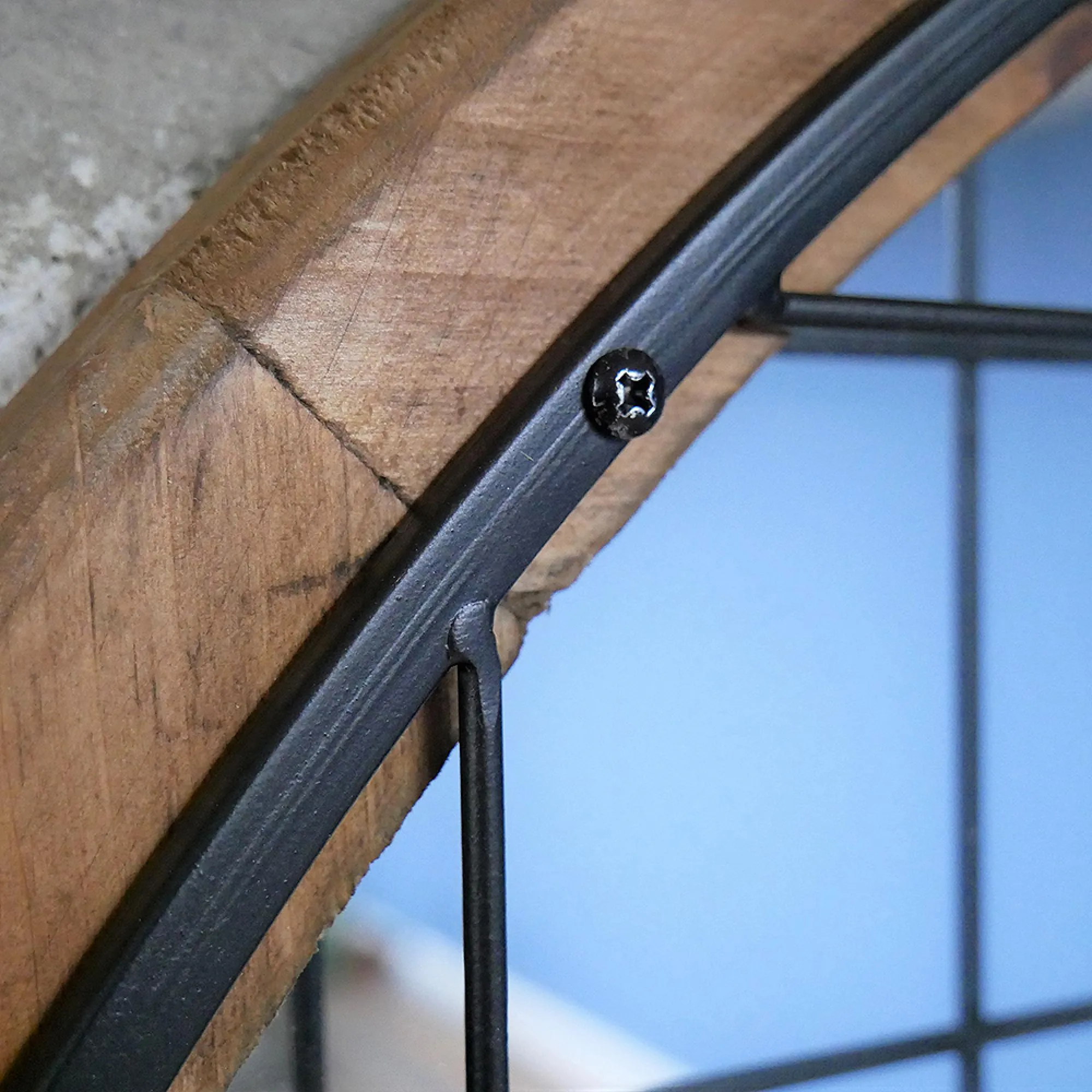 Round Wall Mirror - Fir Wood, Metal