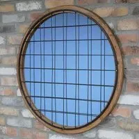 Round Wall Mirror - Fir Wood, Metal
