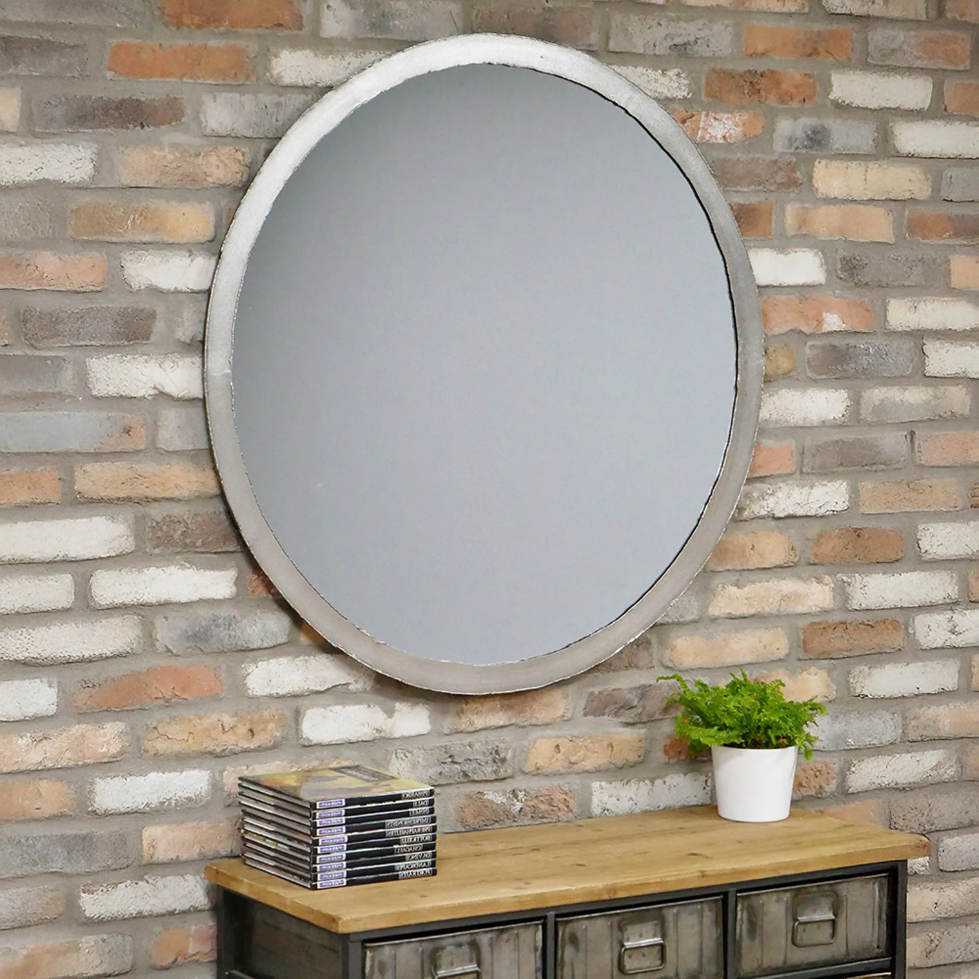 Round Wall Mirror - Silver, Metal