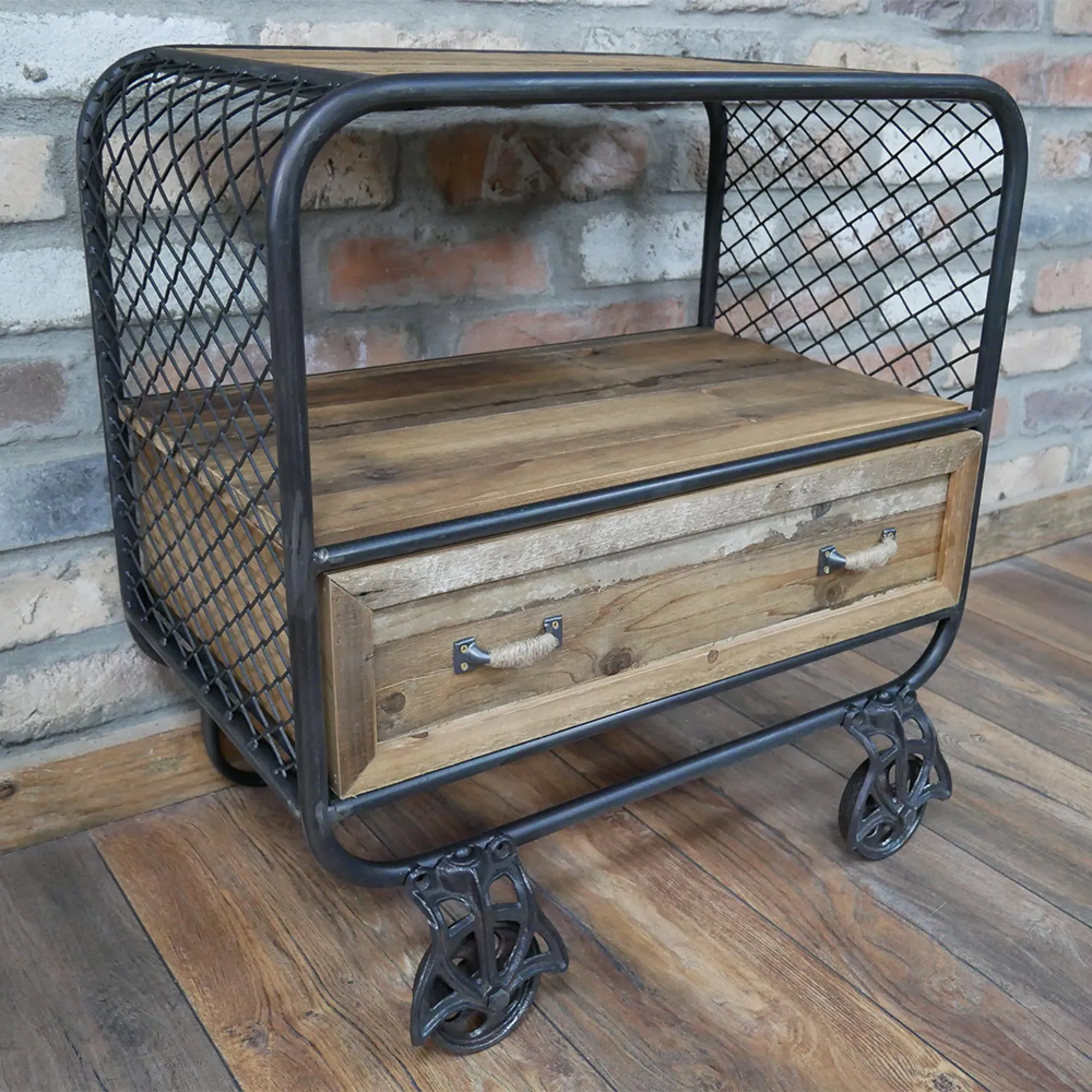 Rustic Wood 1 Drawer Cabinet