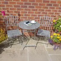 Savannah Round Garden Table with 2 Chairs - Grey, Metal