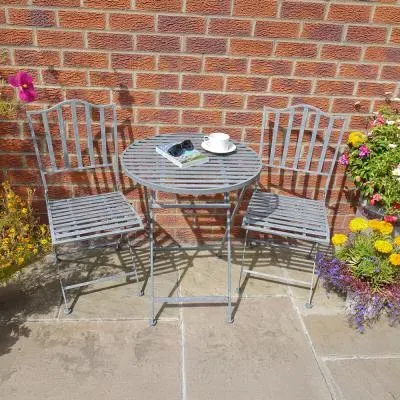 Savannah Round Garden Table with 2 Chairs - Grey, Metal