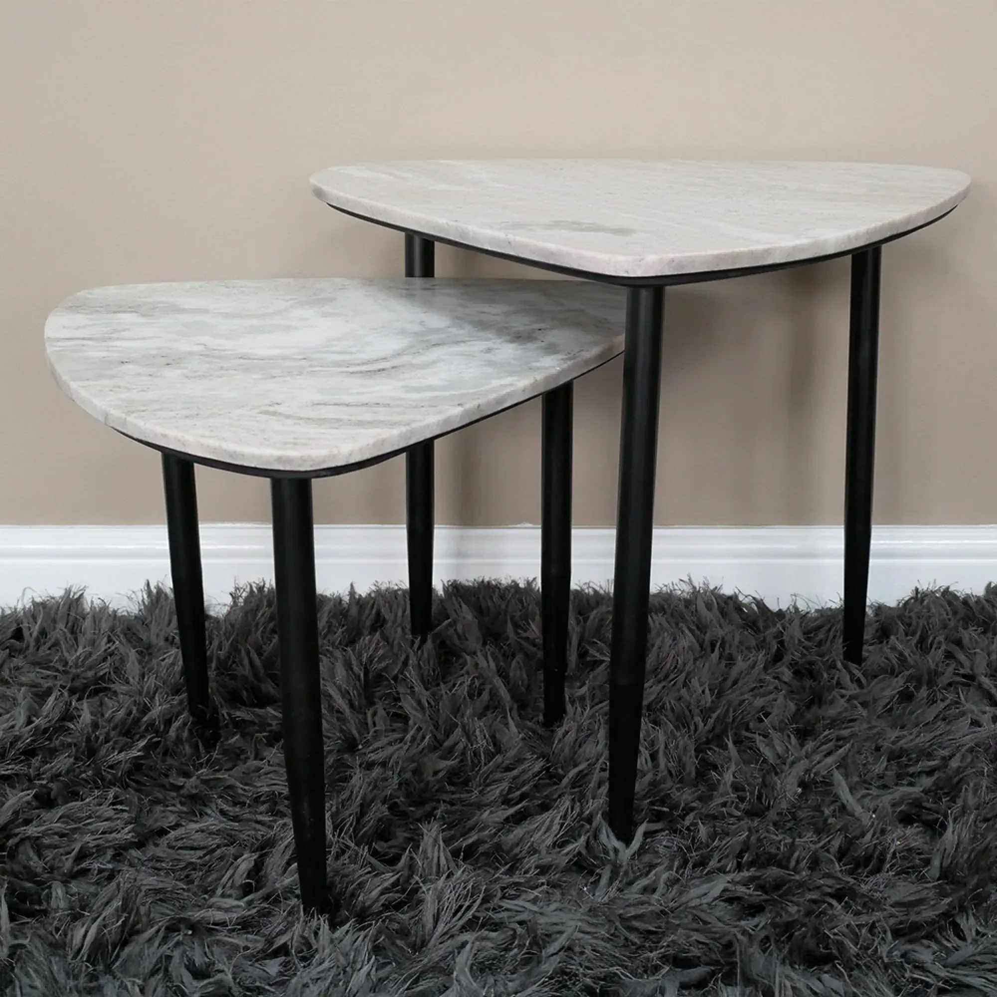 Set of 2 Triangular Side Tables - Grey, Marble
