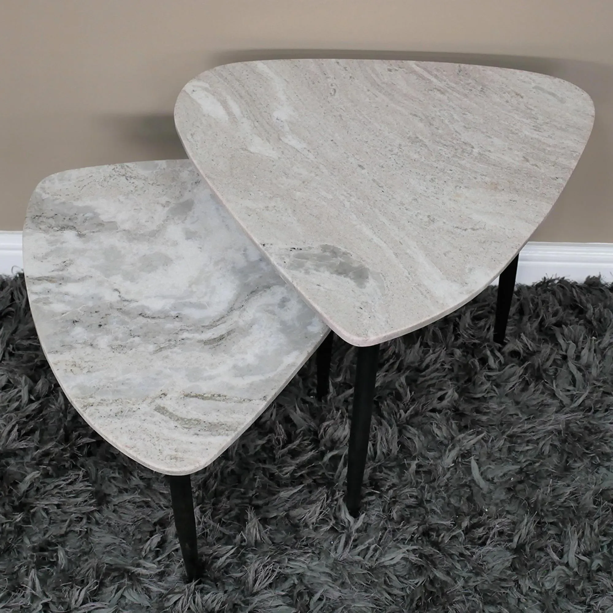 Set of 2 Triangular Side Tables - Grey, Marble