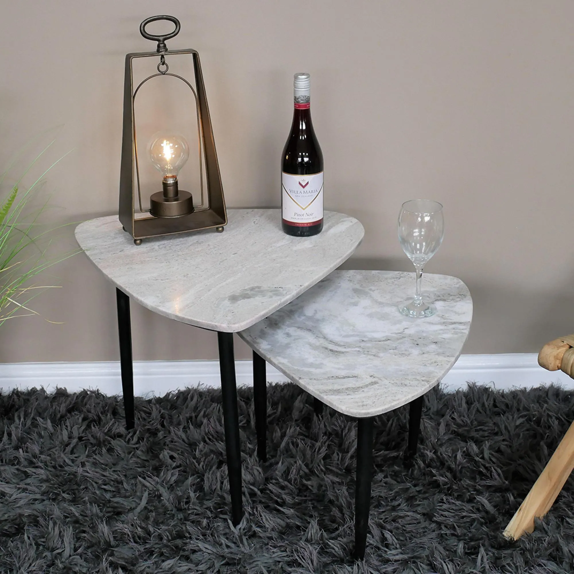 Set of 2 Triangular Side Tables - Grey, Marble