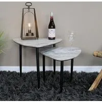 Set of 2 Triangular Side Tables - Grey, Marble