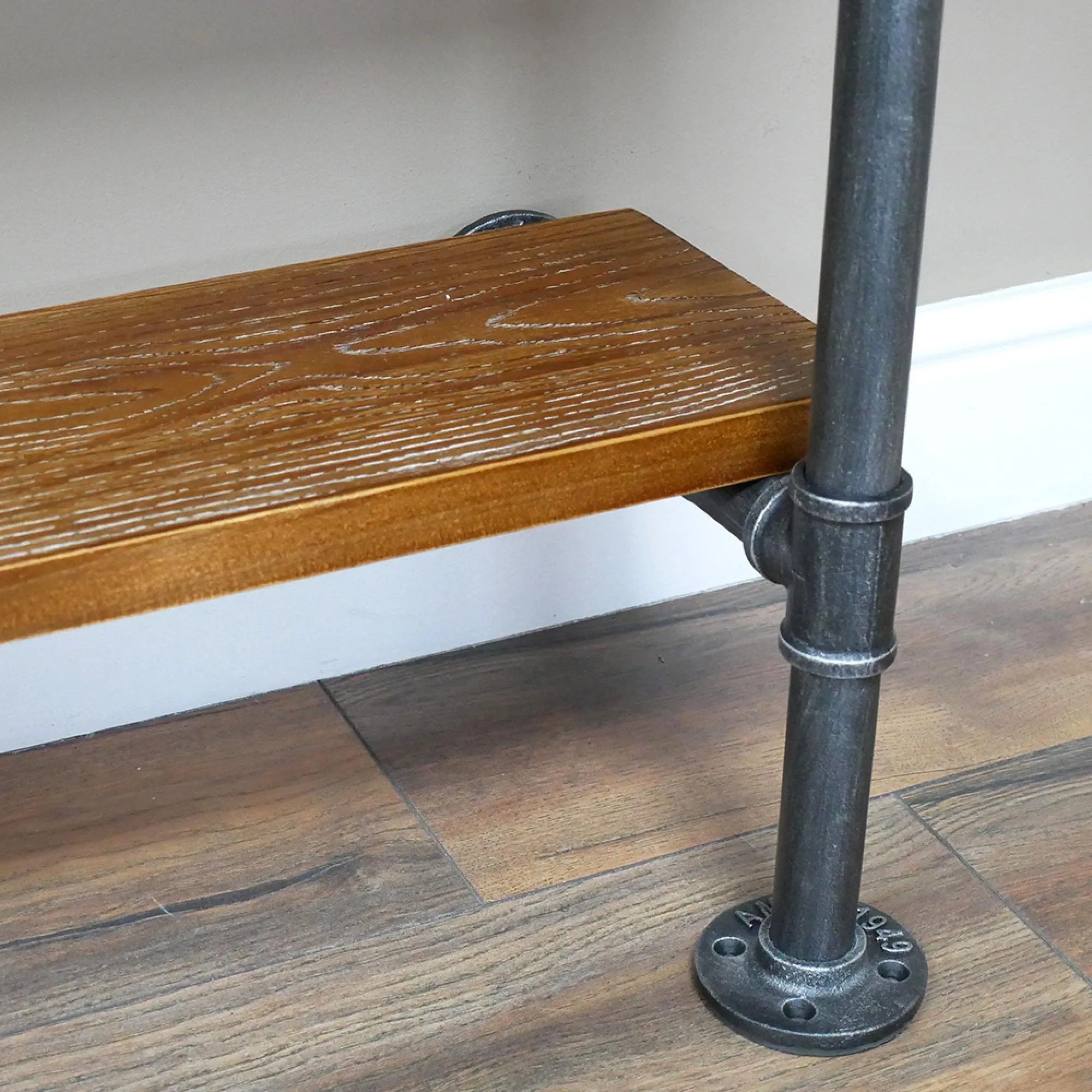 Shelving Stand with Coat Rack - Black Metal, Wood