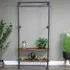 Shelving Stand with Coat Rack - Black Metal, Wood