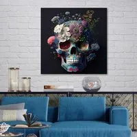 Skull with Flower Wall Art - Tempered Glass