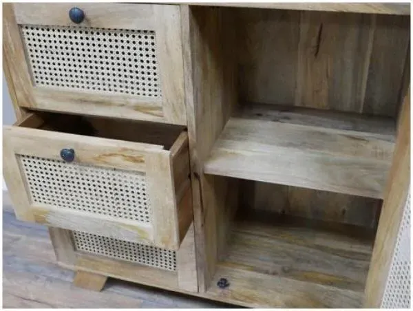 Small Mango Wood and Rattan Storage Cabinet - Natural