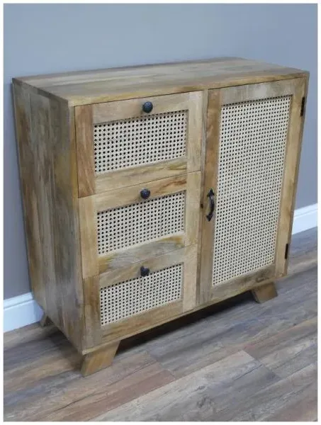 Small Mango Wood and Rattan Storage Cabinet - Natural