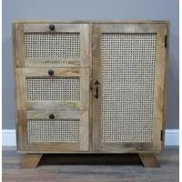 Small Mango Wood and Rattan Storage Cabinet - Natural