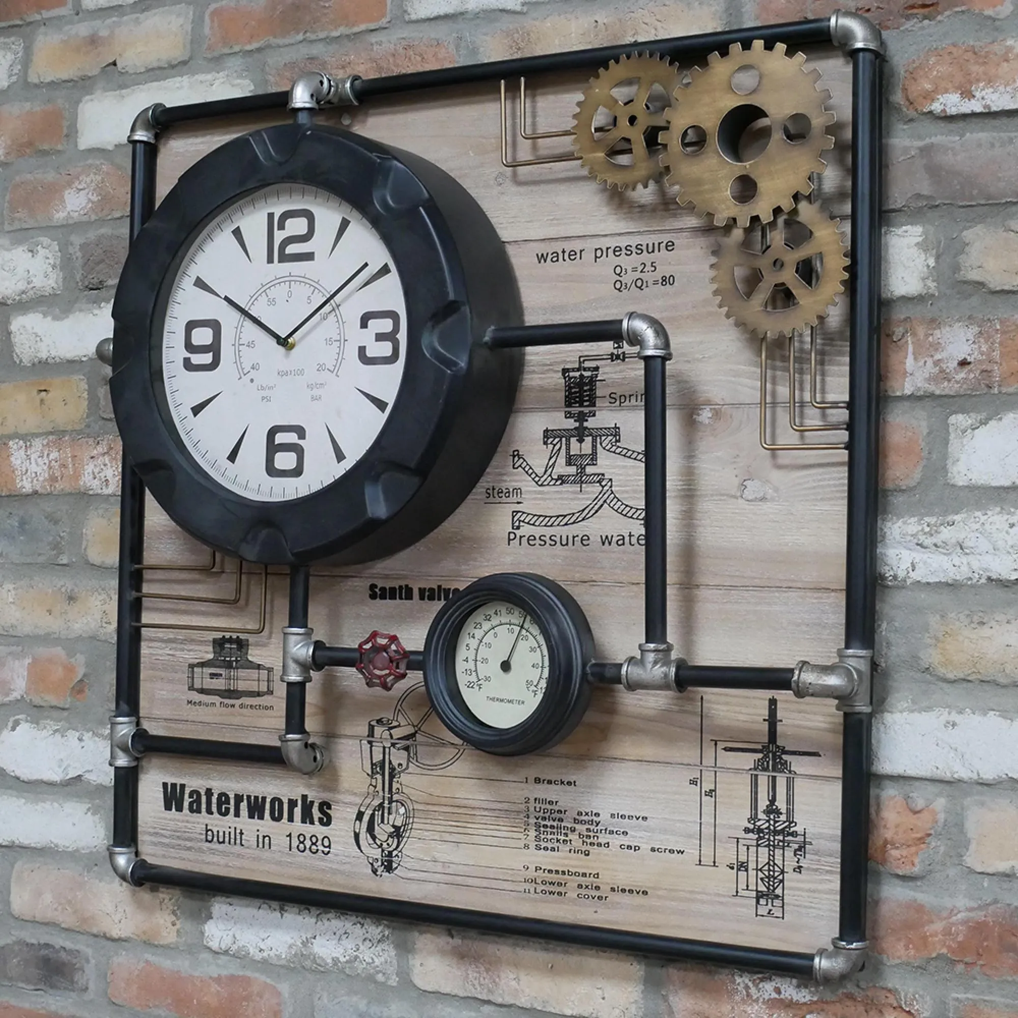 Square Pipe Clock - Black Metal