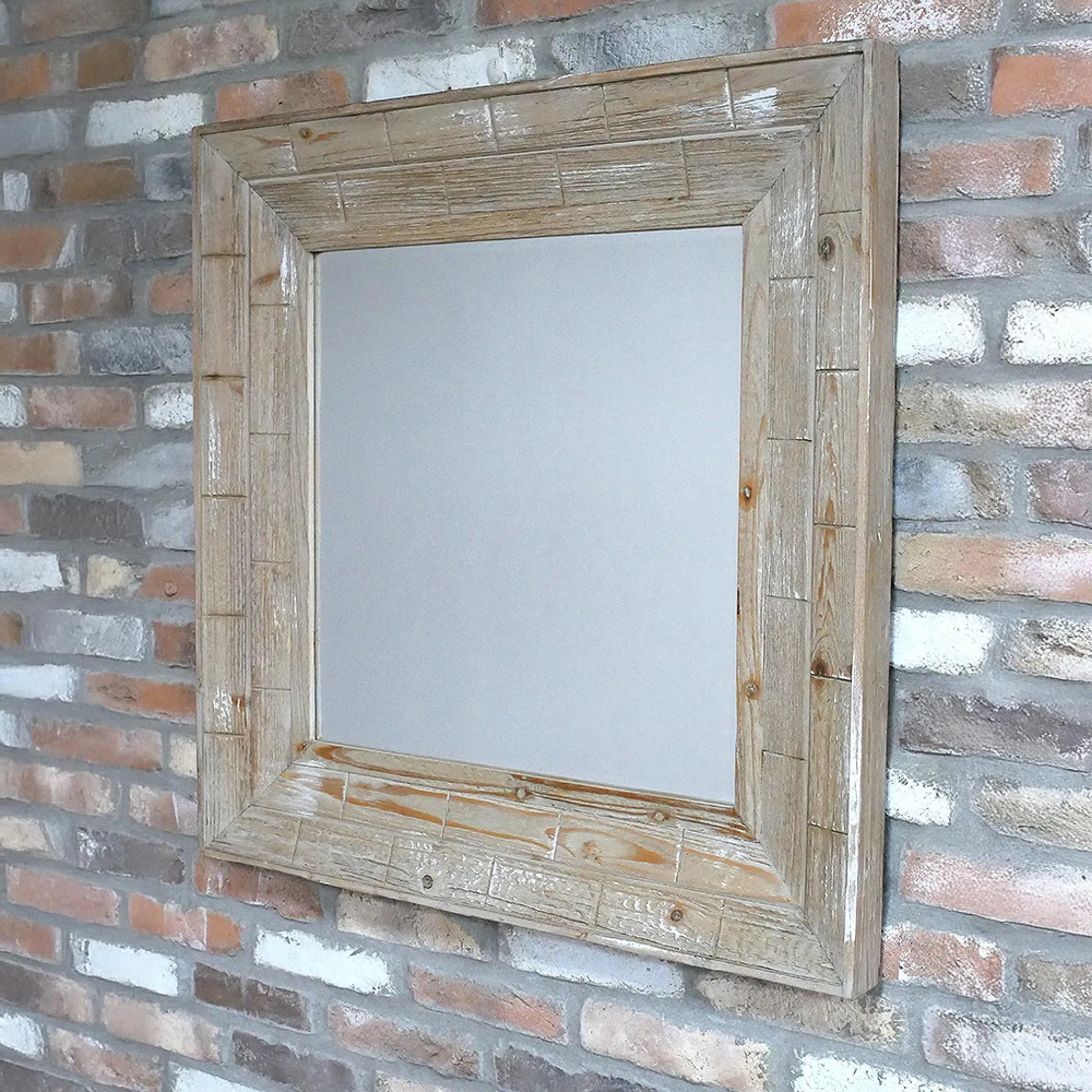 Square Wooden Frame Wall Mirror