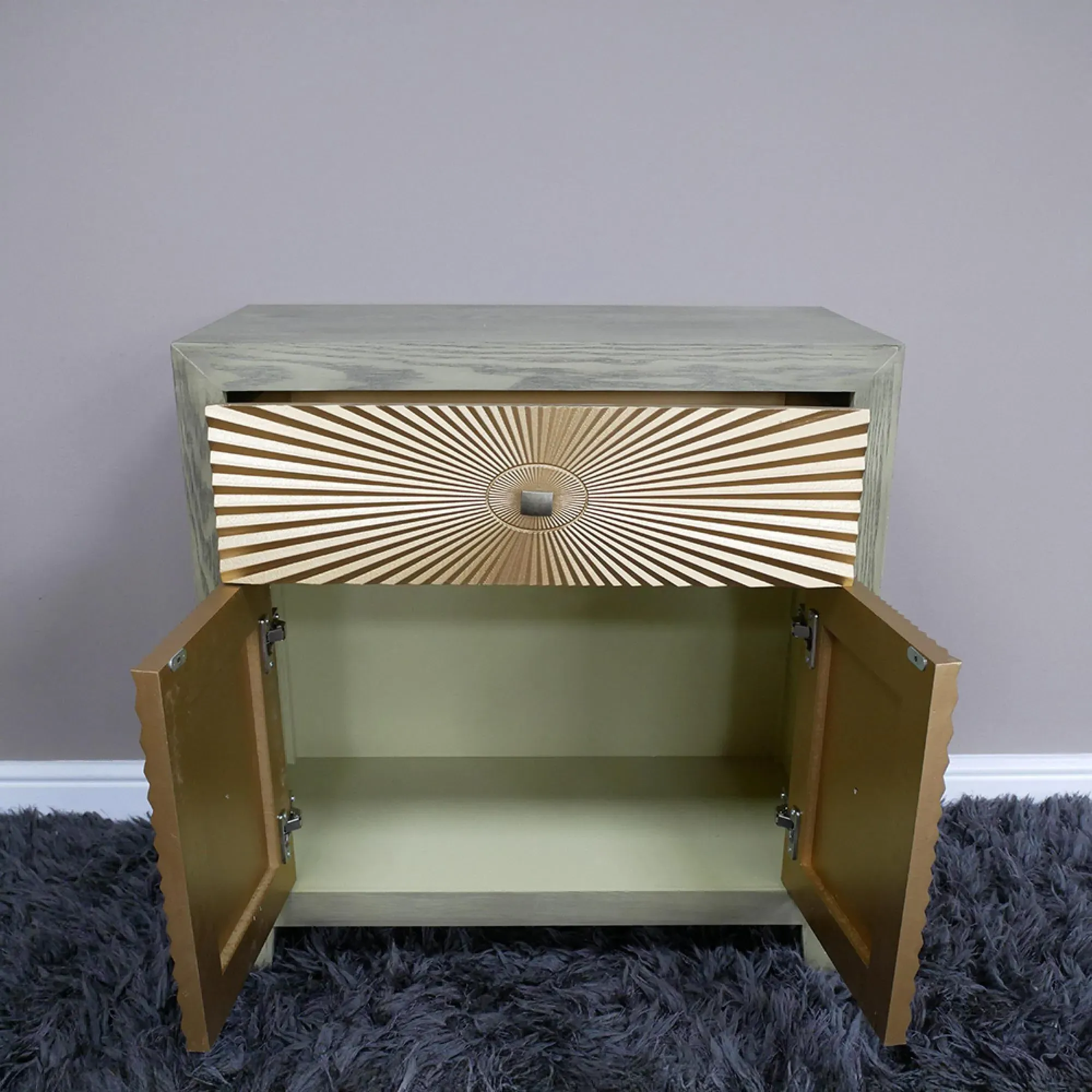 Starburst 2 Door 1 Drawer Cabinet - Gold