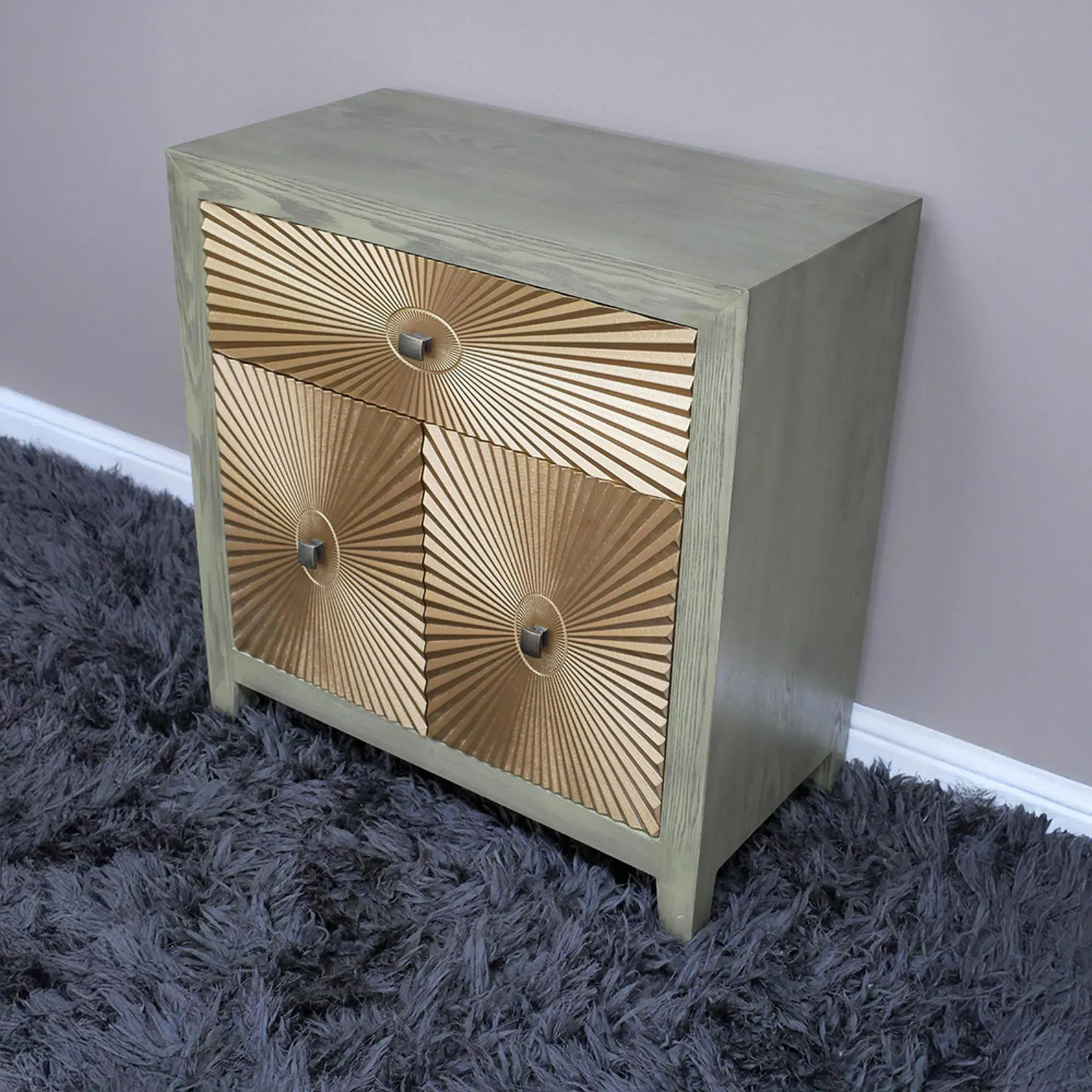 Starburst 2 Door 1 Drawer Cabinet - Gold