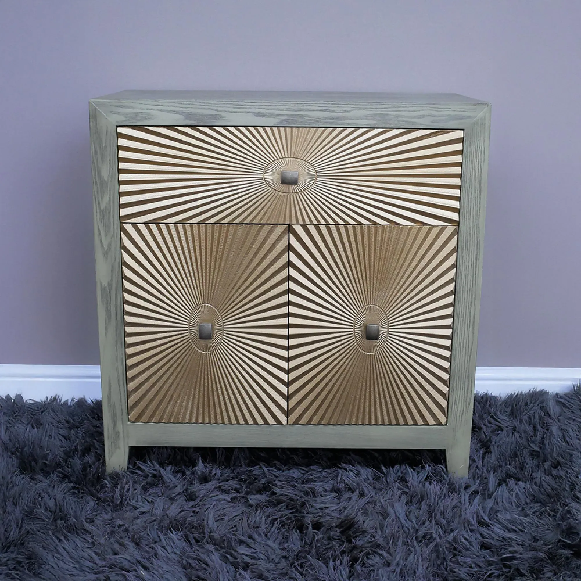 Starburst 2 Door 1 Drawer Cabinet - Gold