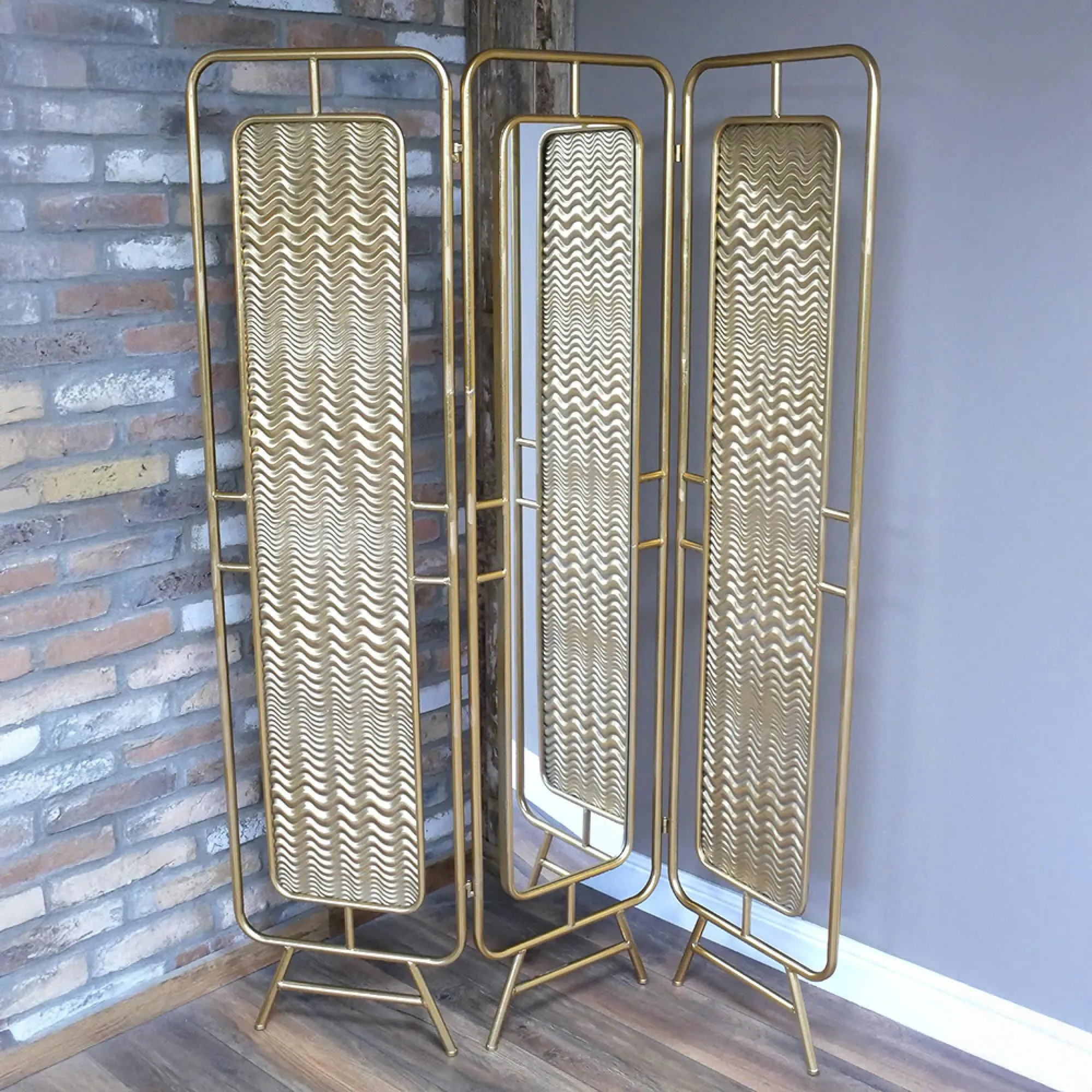 Tall Mirrored Screen - Gold