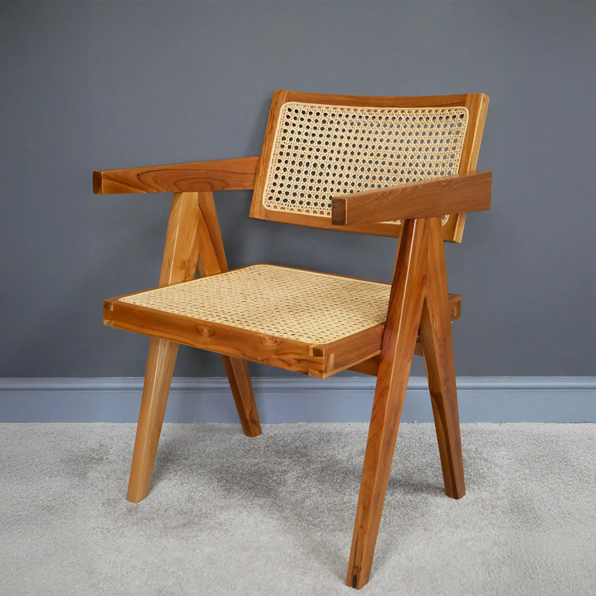 Teak Wood and Rattan Armchair - Teak
