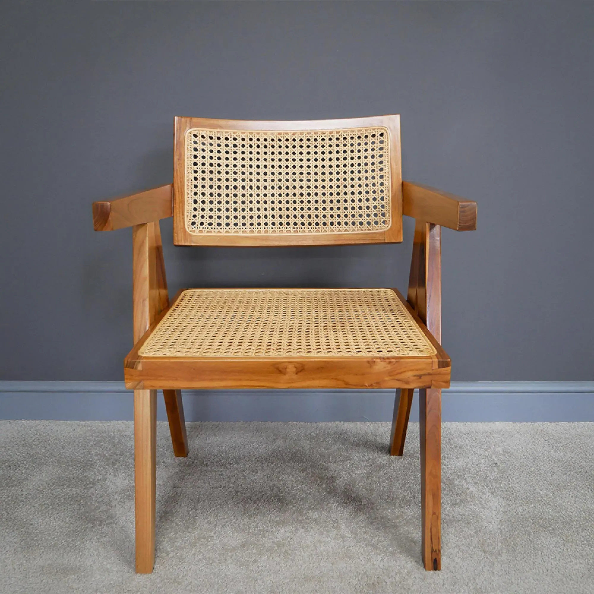 Teak Wood and Rattan Armchair - Teak