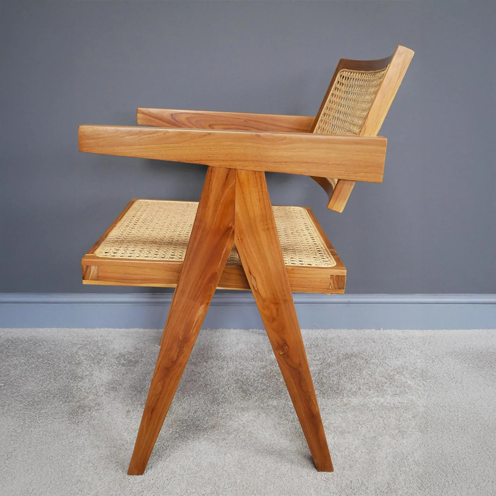 Teak Wood and Rattan Armchair - Teak