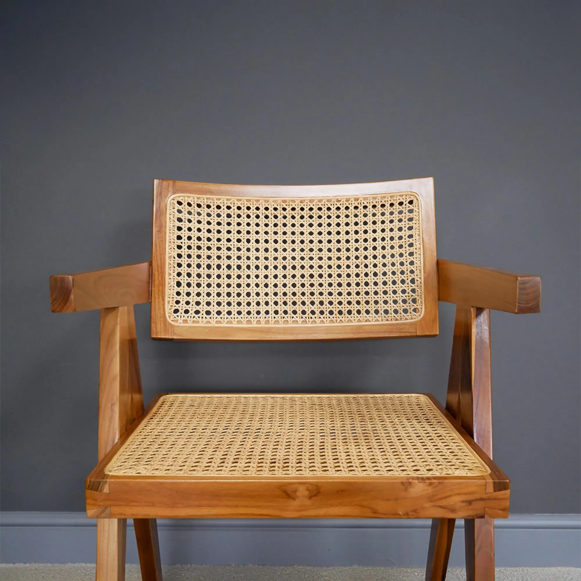 Teak Wood and Rattan Armchair - Teak