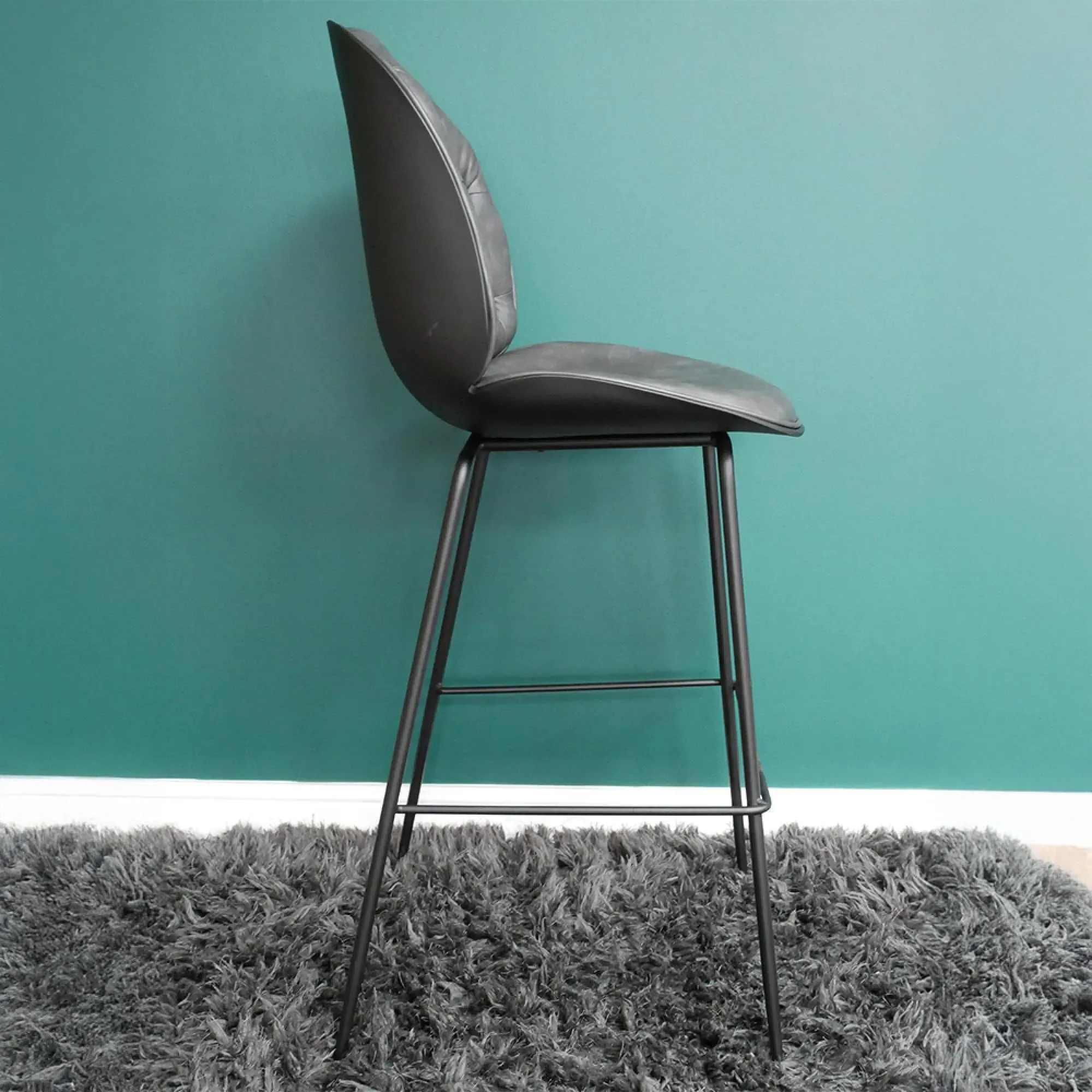 Tufted Bar Stool Set of 2 - Dark Grey, Faux Leather