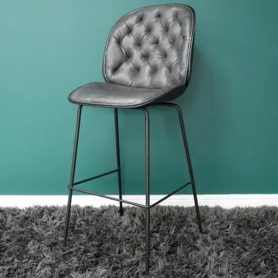 Tufted Bar Stool Set of 2 - Dark Grey, Faux Leather