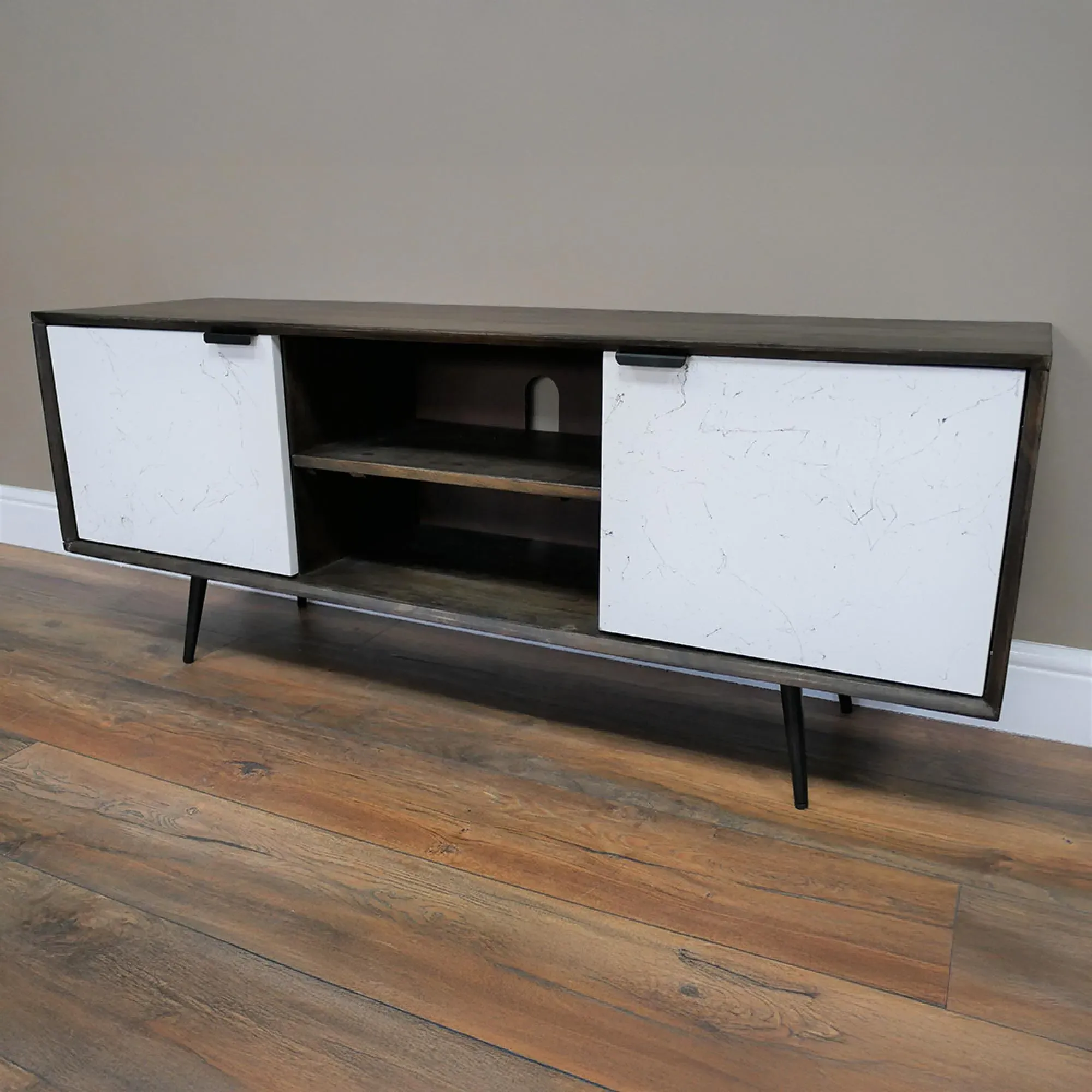 Venice 2 Door TV Unit - Mango Wood, Marble Effect