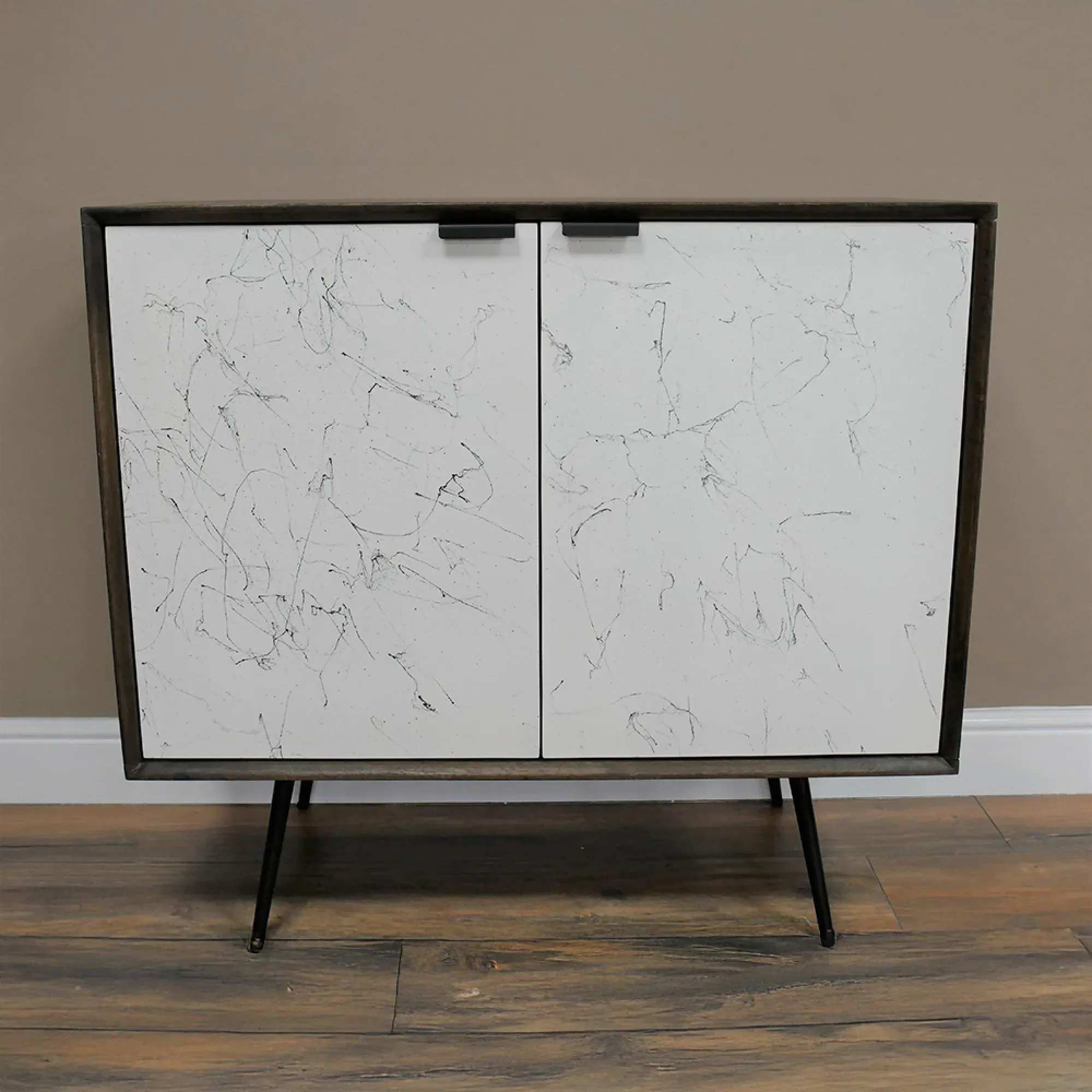 Venice Mango Wood and Marble Effect 2 Door Storage Cabinet