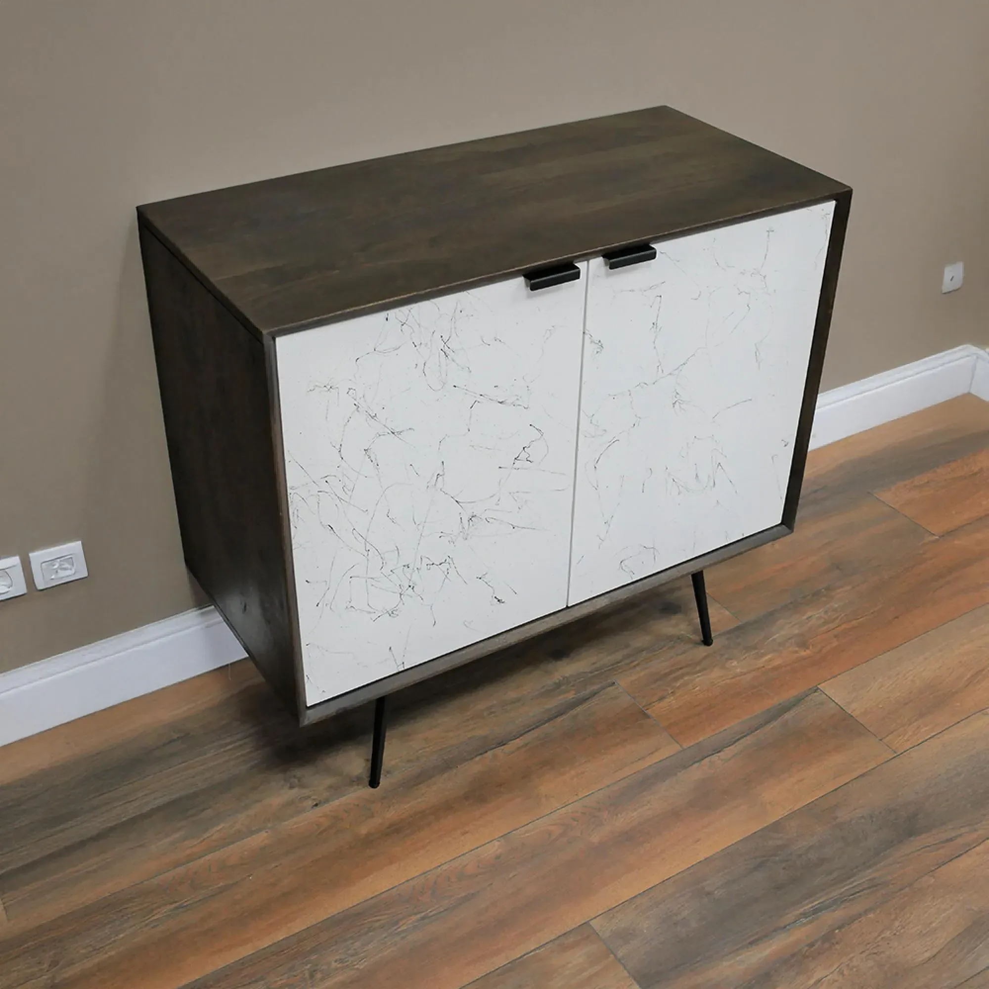 Venice Mango Wood and Marble Effect 2 Door Storage Cabinet