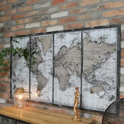 Wide Map Wall Mirror - Black