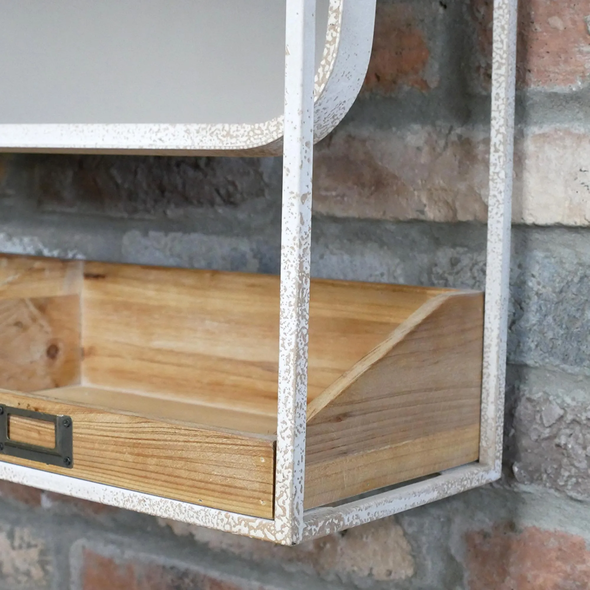 Wide Wood and Metal Mirror with Shelves - White