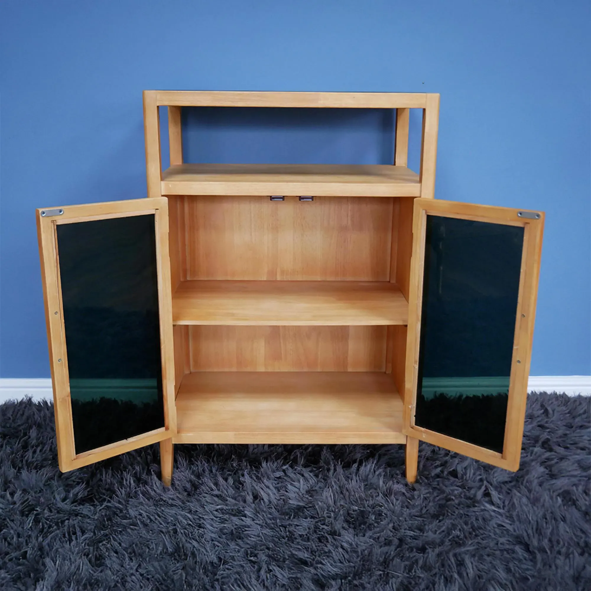 Wood and Black Glass 2 Door Storage Cabinet - Natural