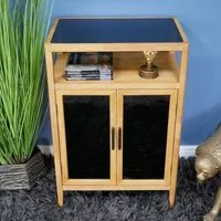 Wood and Black Glass 2 Door Storage Cabinet - Natural