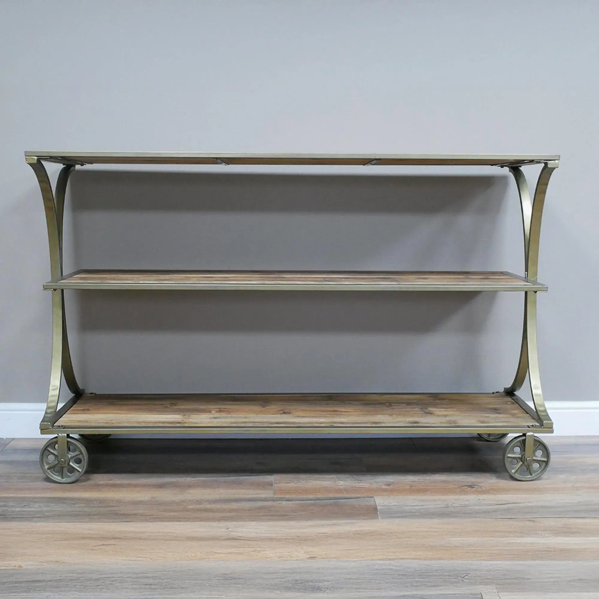 Wood and Metal Console Table on Wheels
